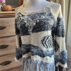 Diva Black and Cream Crew Neck Sweater with Unique Patterns